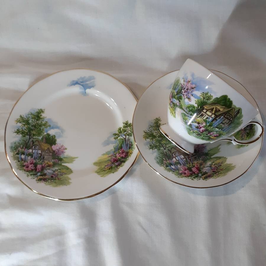 Three tea trios Royal Vale Bone china Country cottage Garden