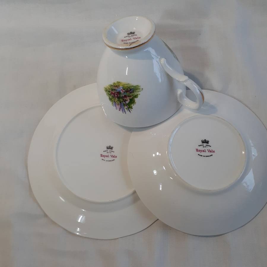 Three tea trios Royal Vale Bone china Country cottage Garden