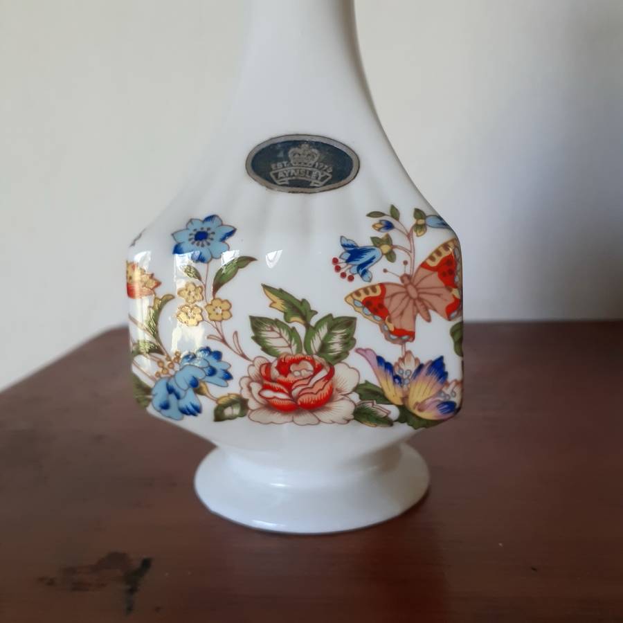 Bud Vase -Aynsley butterflies and roses Cottage Garden Fine english bone china  17cms tall