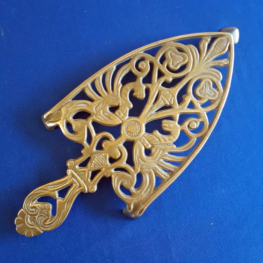 Vintage cast Brass Trivet for an iron - birds and flowers  28 cms