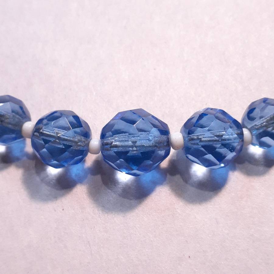 Cut glass crystal bead necklace - Pale Blue Faceted