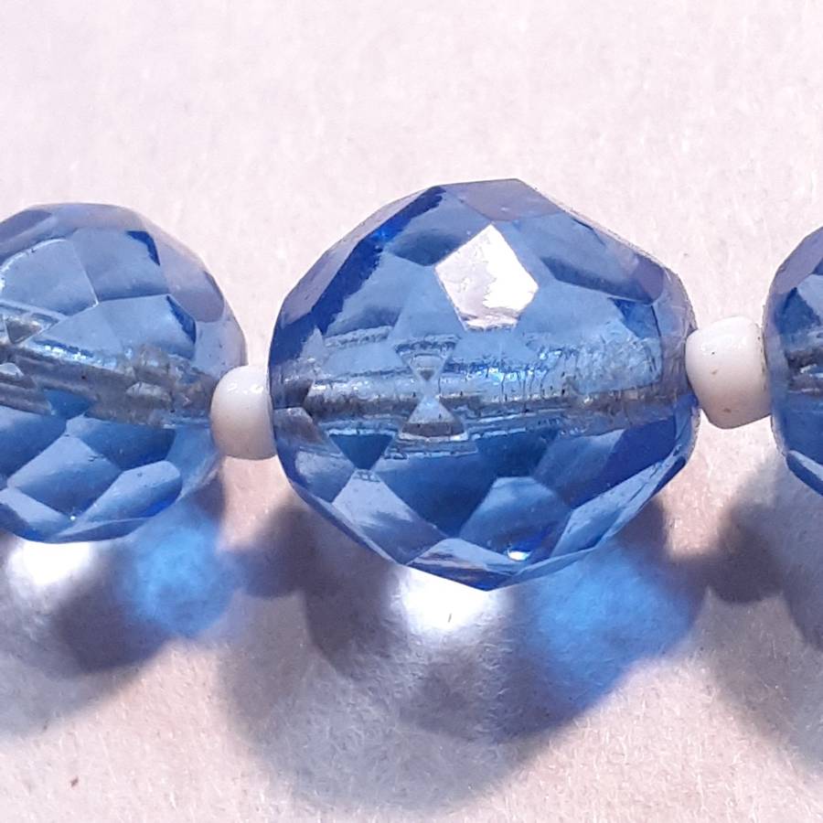 Cut glass crystal bead necklace - Pale Blue Faceted