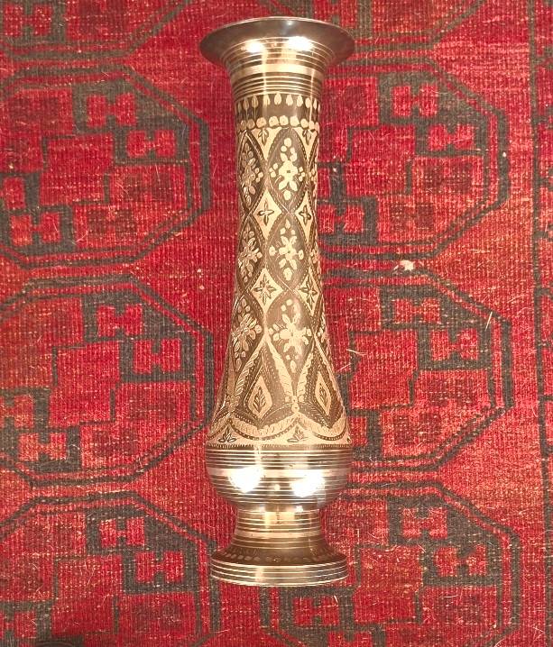 Tall etched two toned elegant brass vase 45 cms