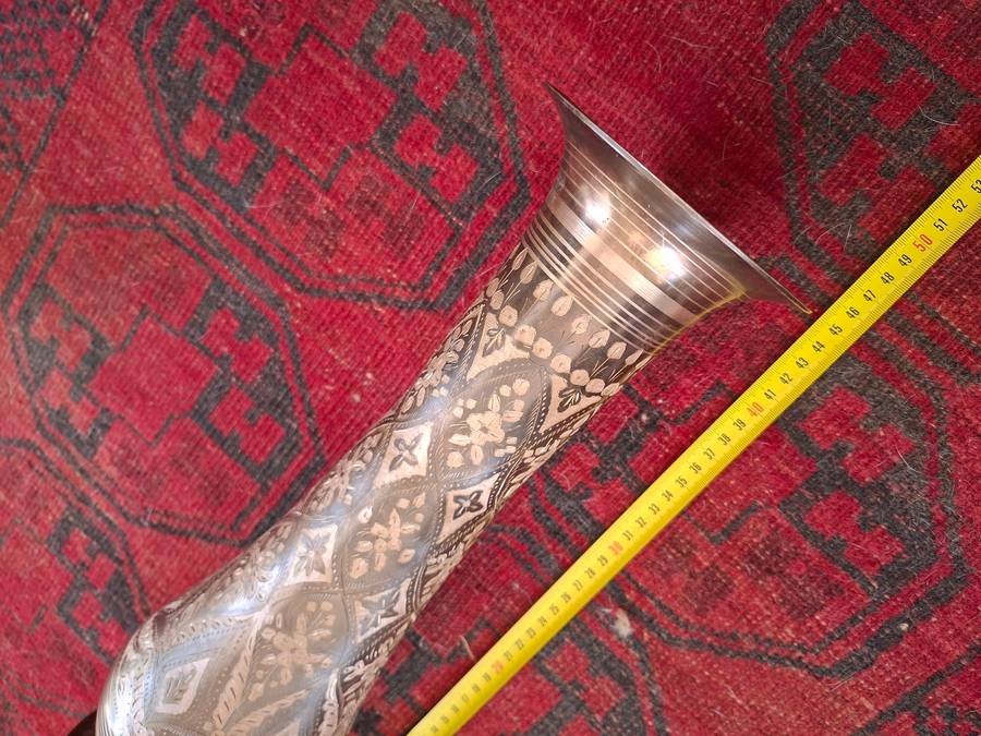 Tall etched two toned elegant brass vase 45 cms