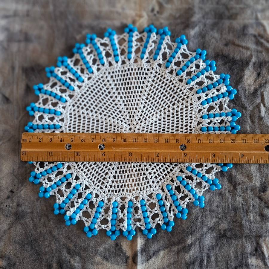 2 Crochet doilies jug covers with glass beads