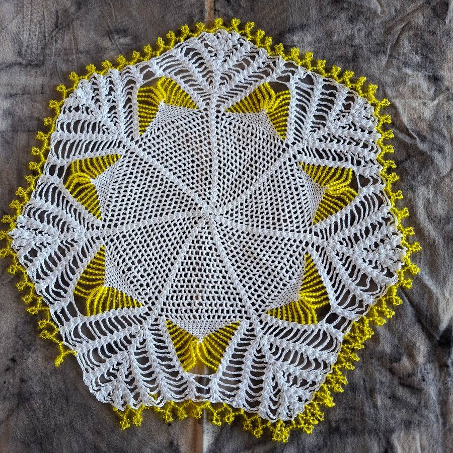 2 Crochet doilies jug covers with glass beads