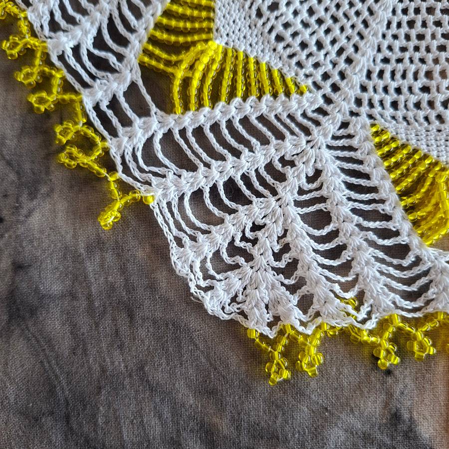 2 Crochet doilies jug covers with glass beads