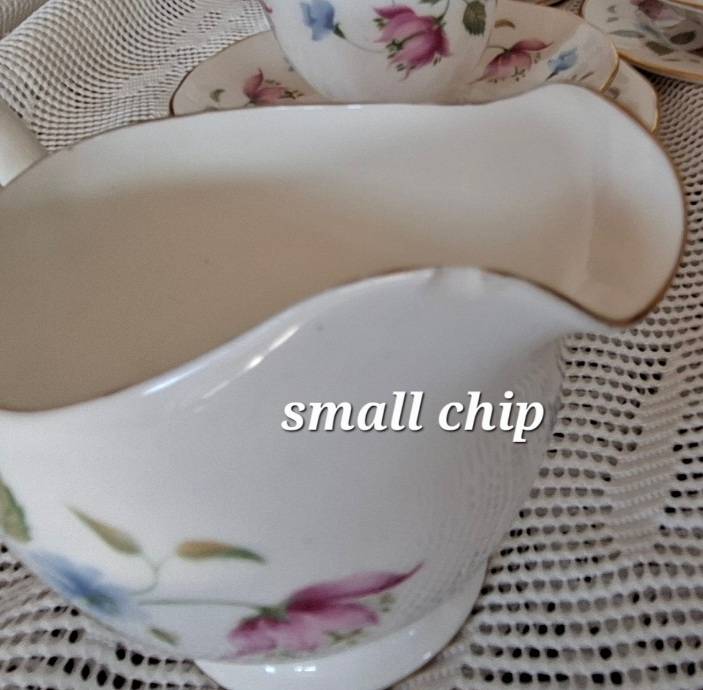 Tea Set Queen Anne 6 trios cake plate sugar basin and milk jug