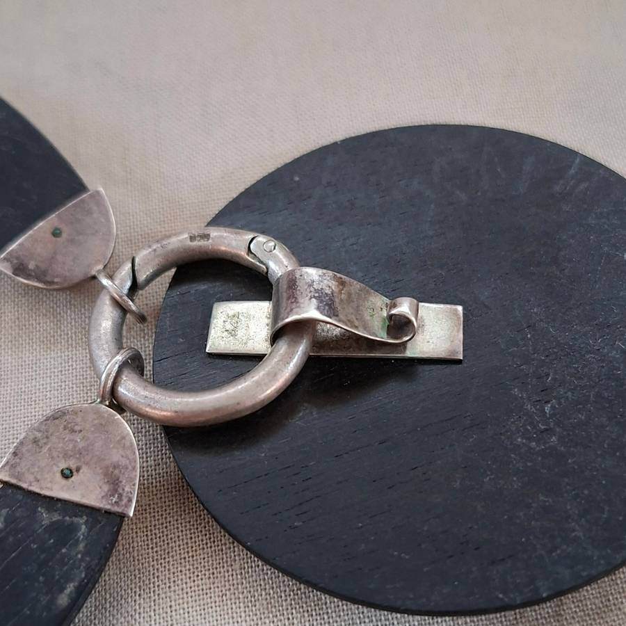 Stirling Silver and black wood necklace - One of a kind