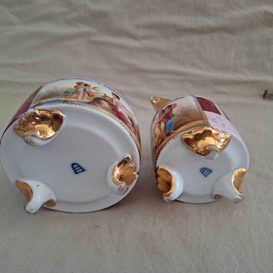 Royal Vienna Porcelain Jug and Bowl - C Herr signed on the images.  Romantic Limoges