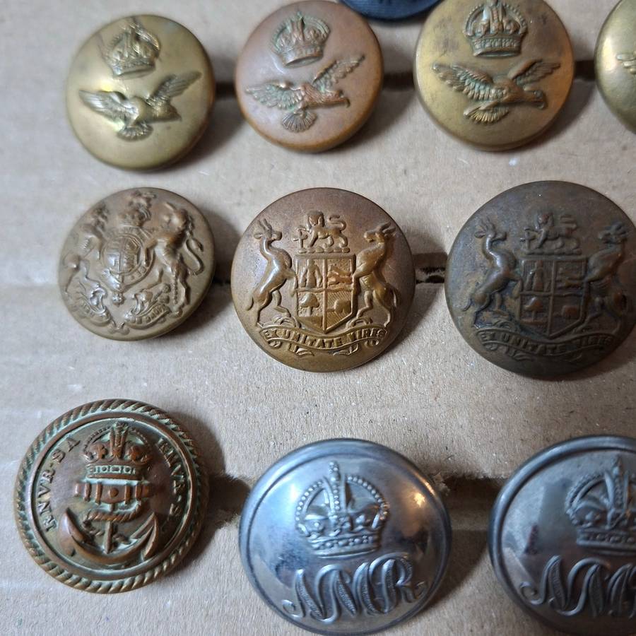 Mix of Military buttons mix mostly brass plus 2 Natal Mounted Rifles