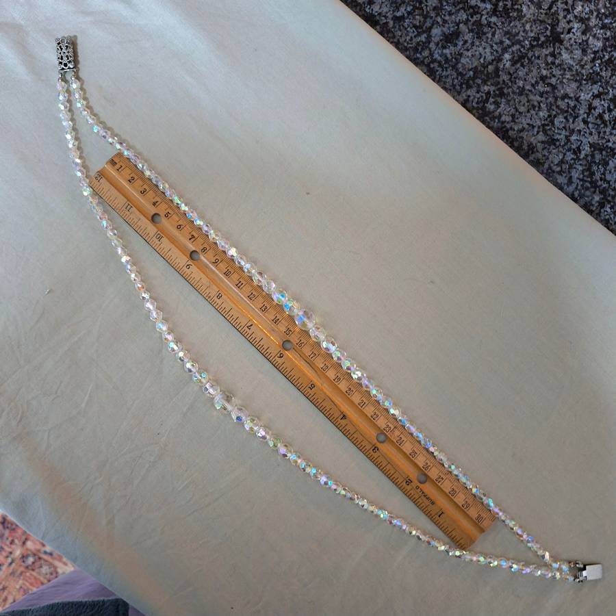 Crystal glass necklace - 2 strands - faceted irridescent