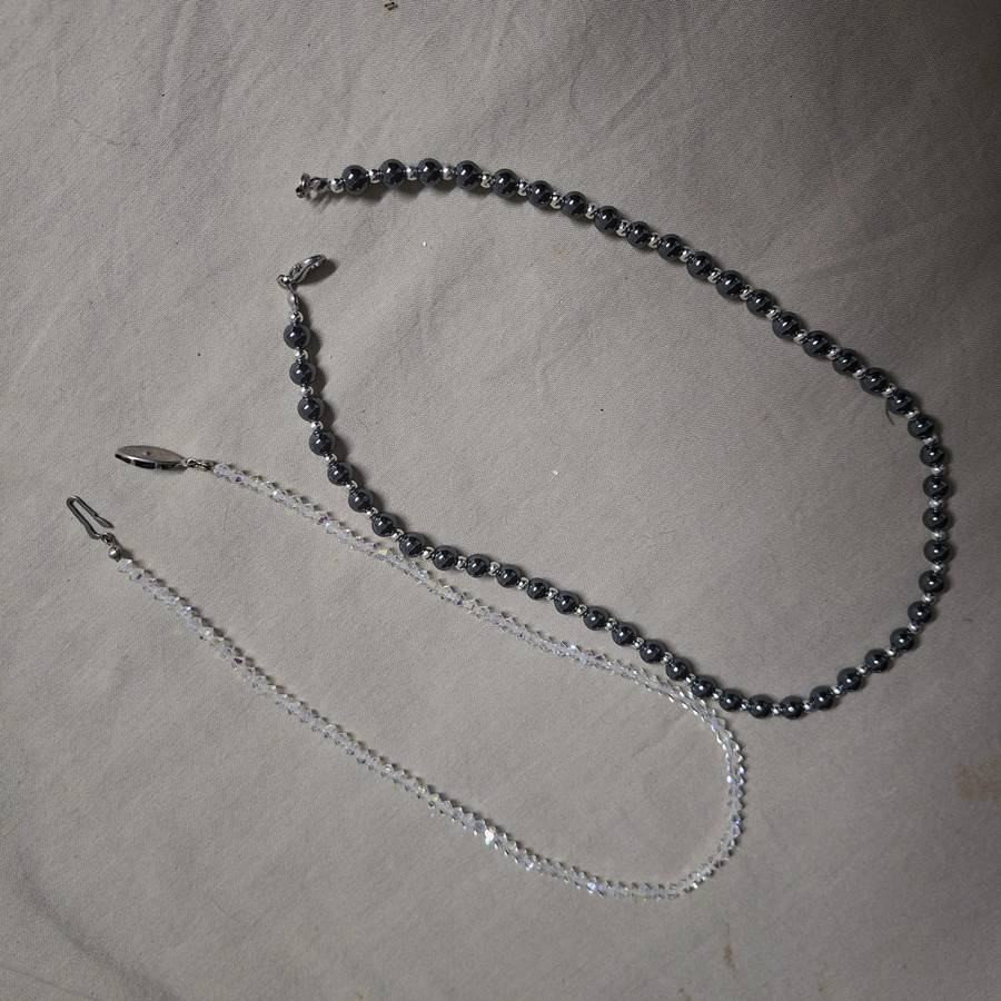 1 Crystal glass and 1 Hematite necklace - 41 and 45 cms,