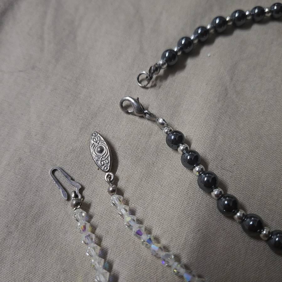 1 Crystal glass and 1 Hematite necklace - 41 and 45 cms,
