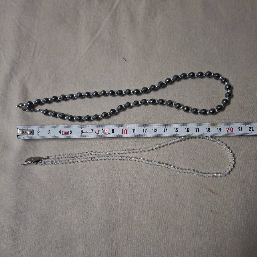 1 Crystal glass and 1 Hematite necklace - 41 and 45 cms,