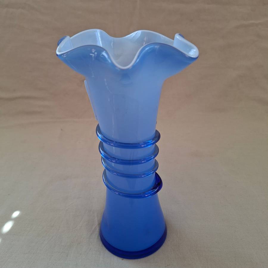 Blue Vase - Cased Glass - European, Murano? Czech Opaline Glass Cobalt Blue
