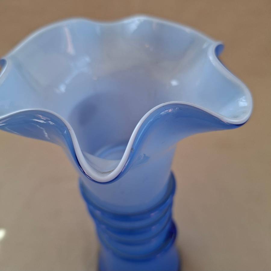 Blue Vase - Cased Glass - European, Murano? Czech Opaline Glass Cobalt Blue