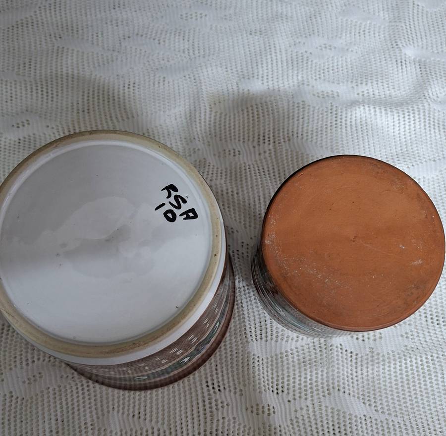 RSA pottery - The Old Jar Benoni -  Plant pot and Lidded cremora jar - hand painted Italian influ...