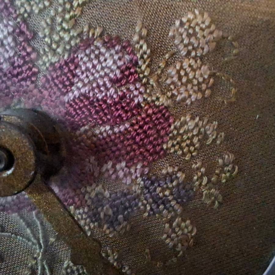 Mechanical Table Clock with petit point face - made in england.  Filigree metal feet.  Working