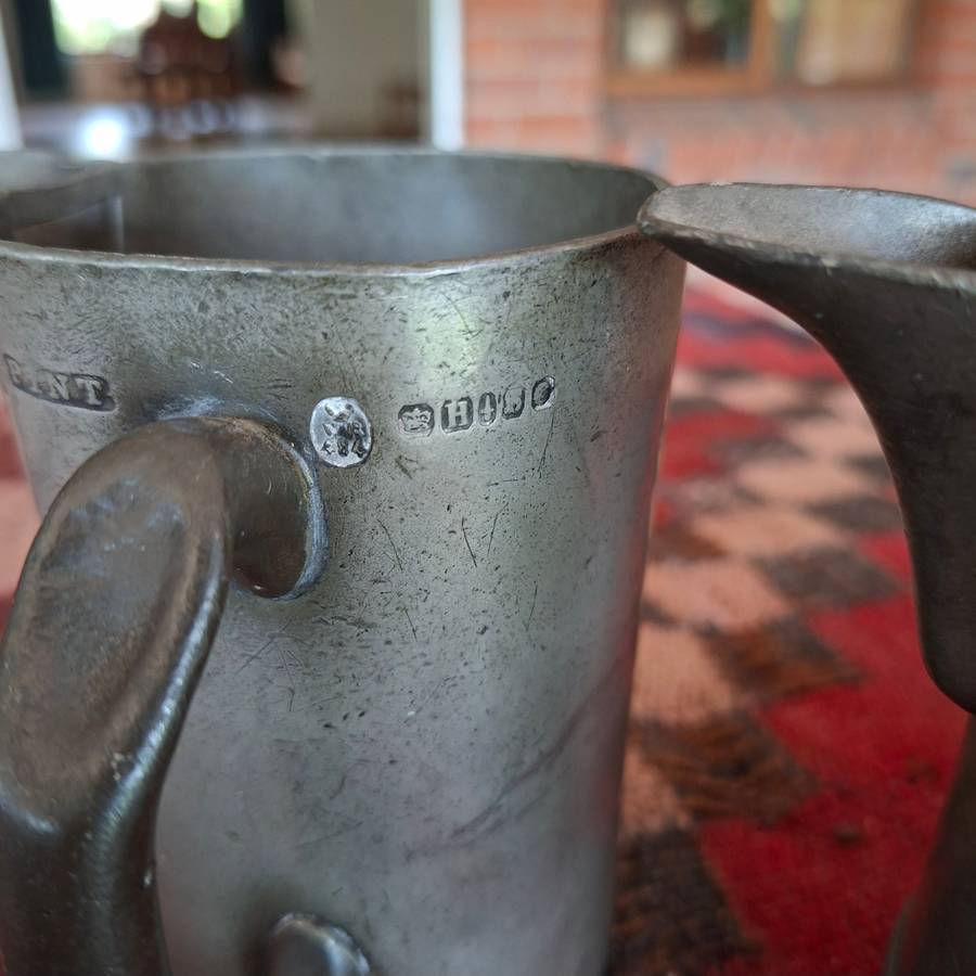 3 antique 1 pint pub jugs - with pub names and makers marks - fantastic collection