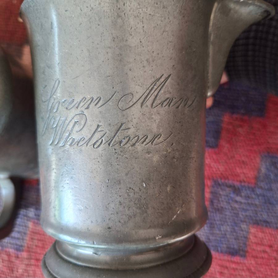 3 antique 1 pint pub jugs - with pub names and makers marks - fantastic collection