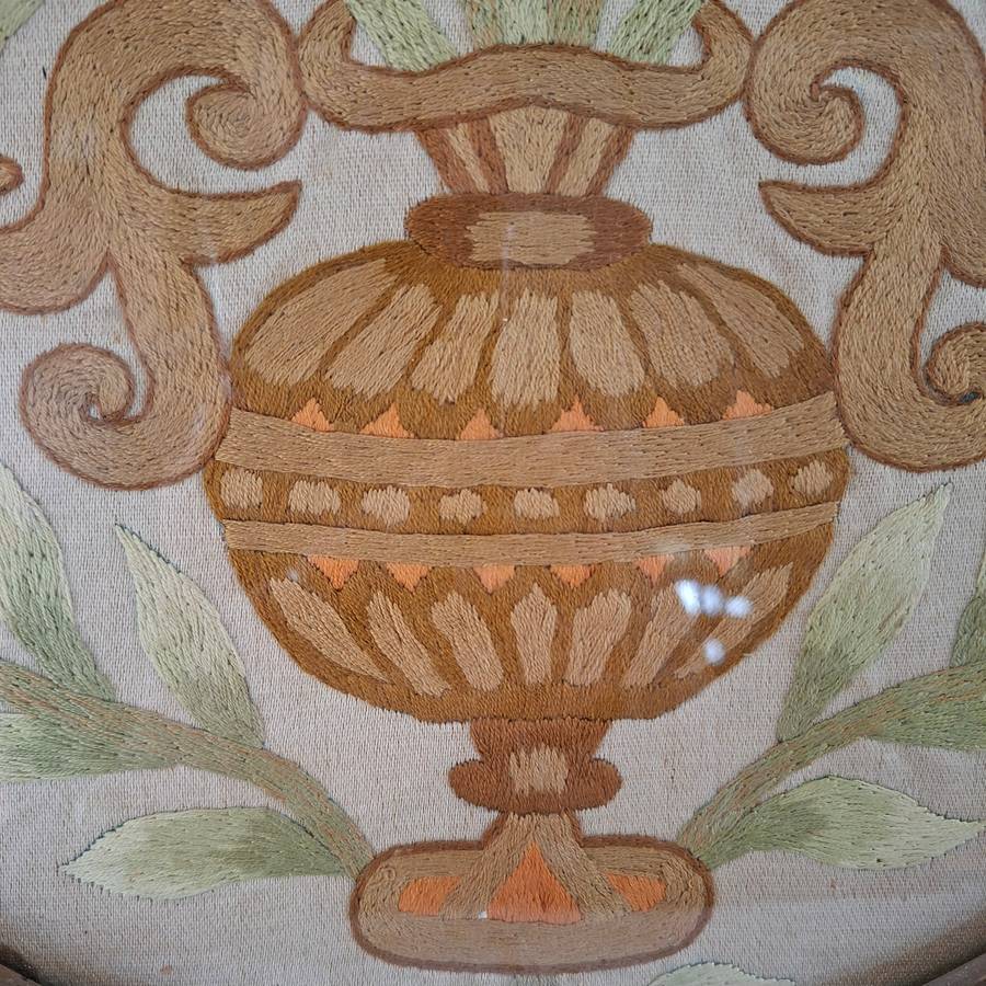 1902 framed silk embroidery - Styalized floral work - satin stitch in original frame