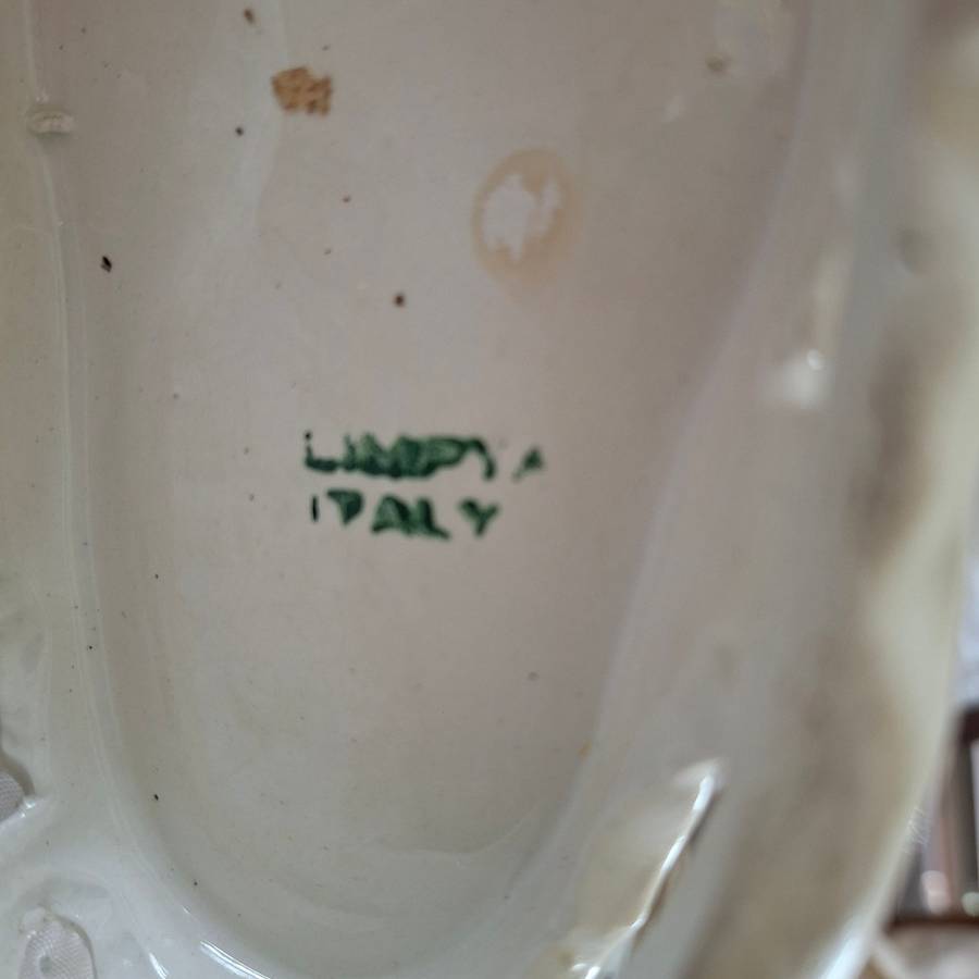 White Italian ceramic vase - angel cherub putto reading a book