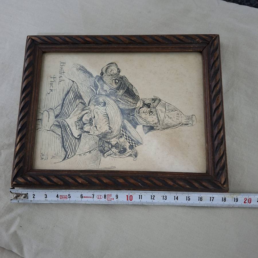 Original Pen and Ink bulldogs cartoon - Circa 1920's - signed - Framed