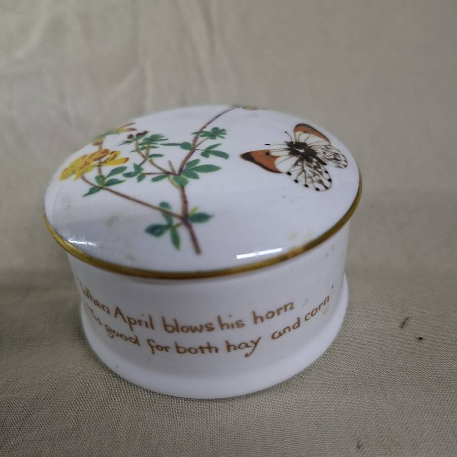Pill box fine english porcelain - Spring - diary of a victorian lady  6.6 cms dia approx