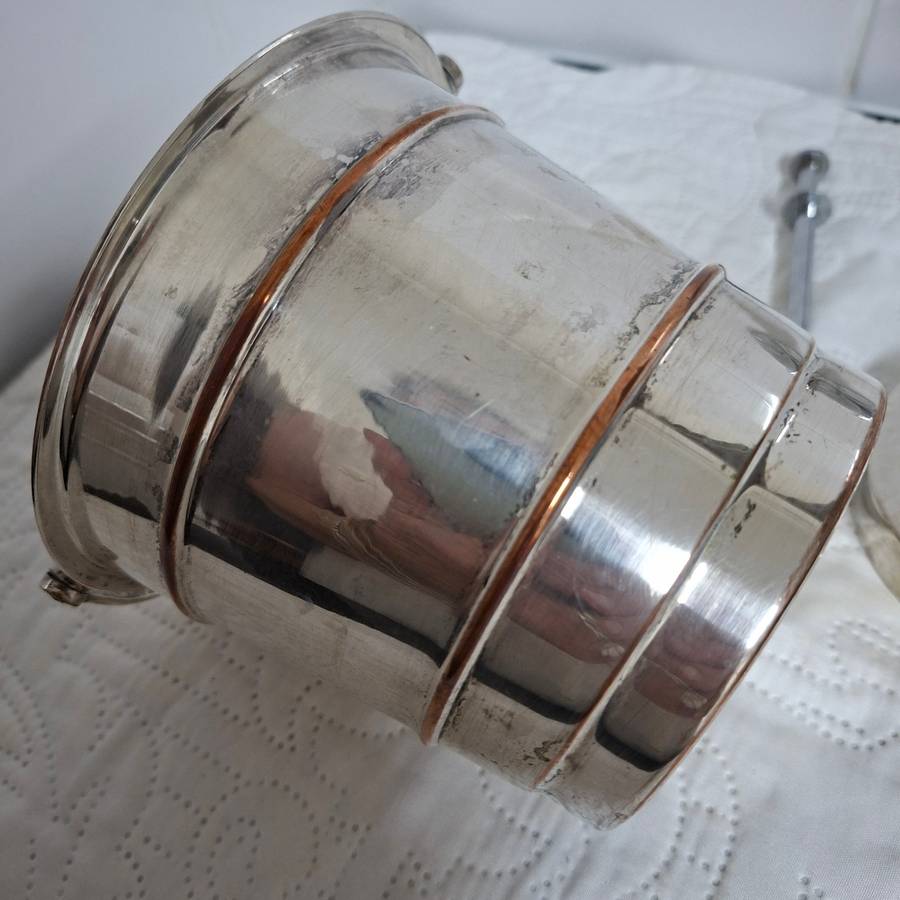 Ice bucket - silver plated with ice drainer and tongs