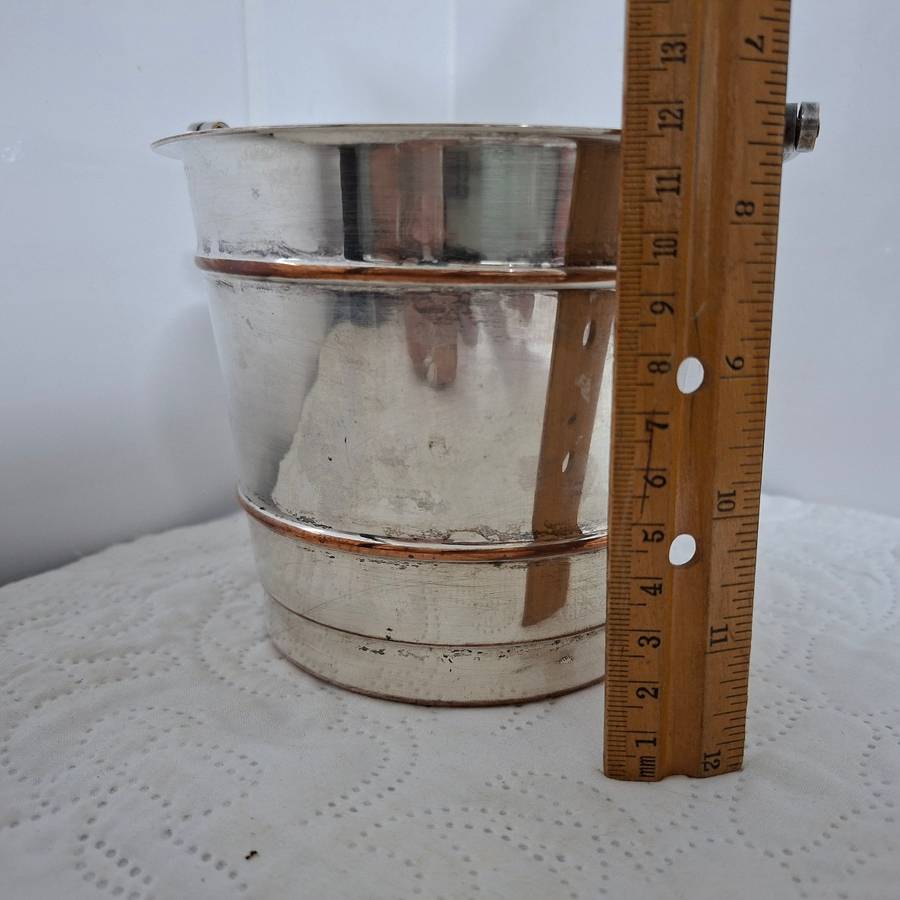 Ice bucket - silver plated with ice drainer and tongs