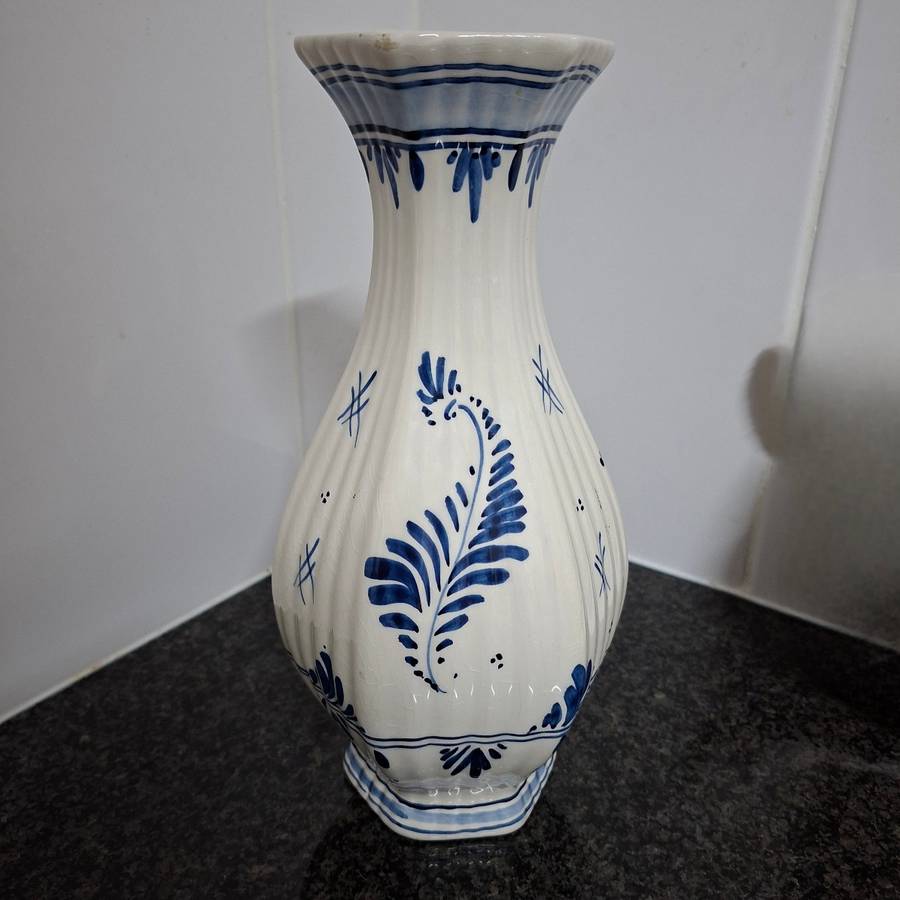 Delft vase 26 cms tall - signed, handpainted, factory mark, vintage