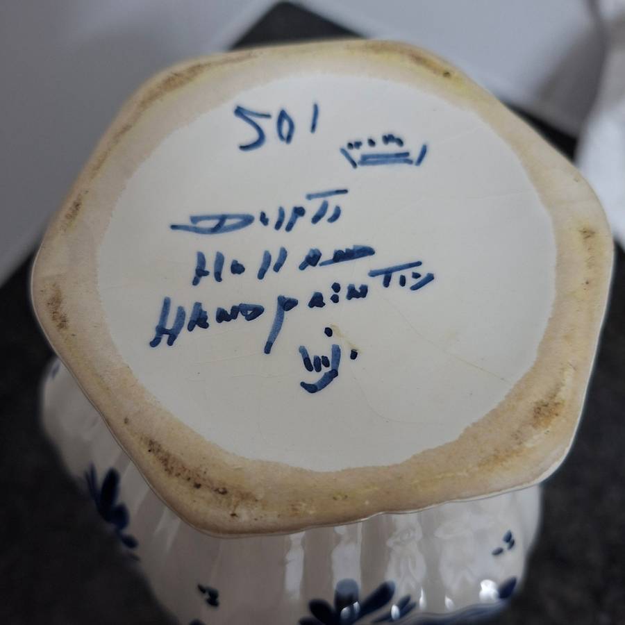 Delft vase 26 cms tall - signed, handpainted, factory mark, vintage