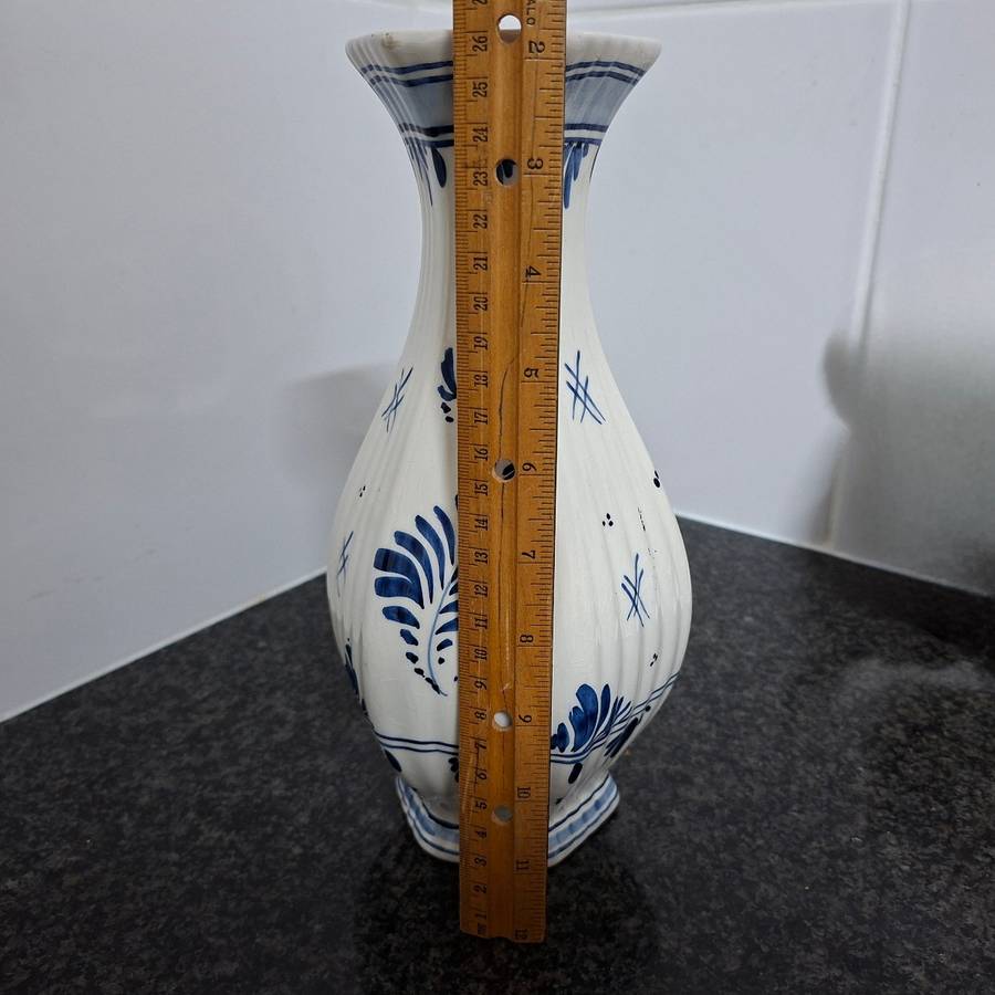 Delft vase 26 cms tall - signed, handpainted, factory mark, vintage