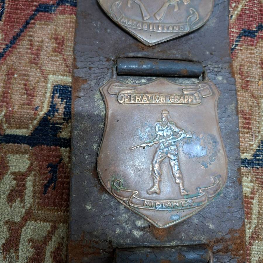 6 Rhodesian war operation plaques on leather strap
