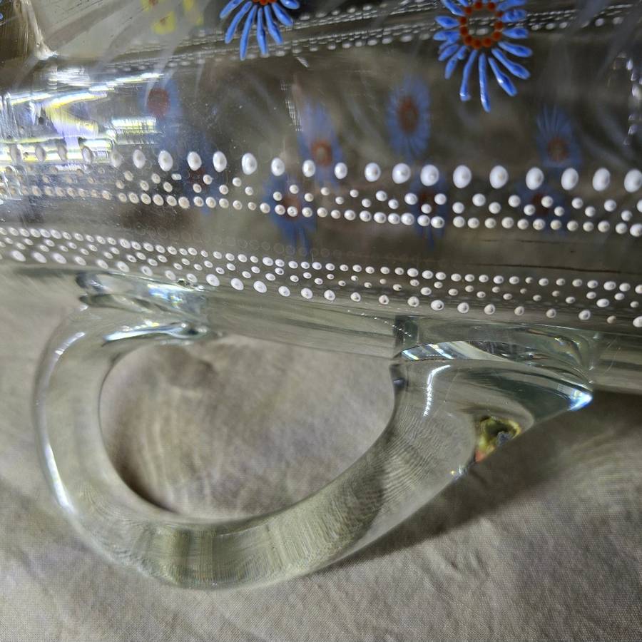 Victorian art glass jug - etched enamelled handblown lemonade jug 19 cms tall