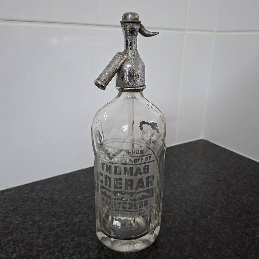 Heavy soda syphon bottle Thomas Crerar Pietermaritzburg
