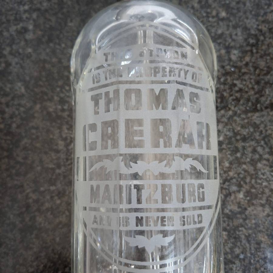 Heavy soda syphon bottle Thomas Crerar Pietermaritzburg