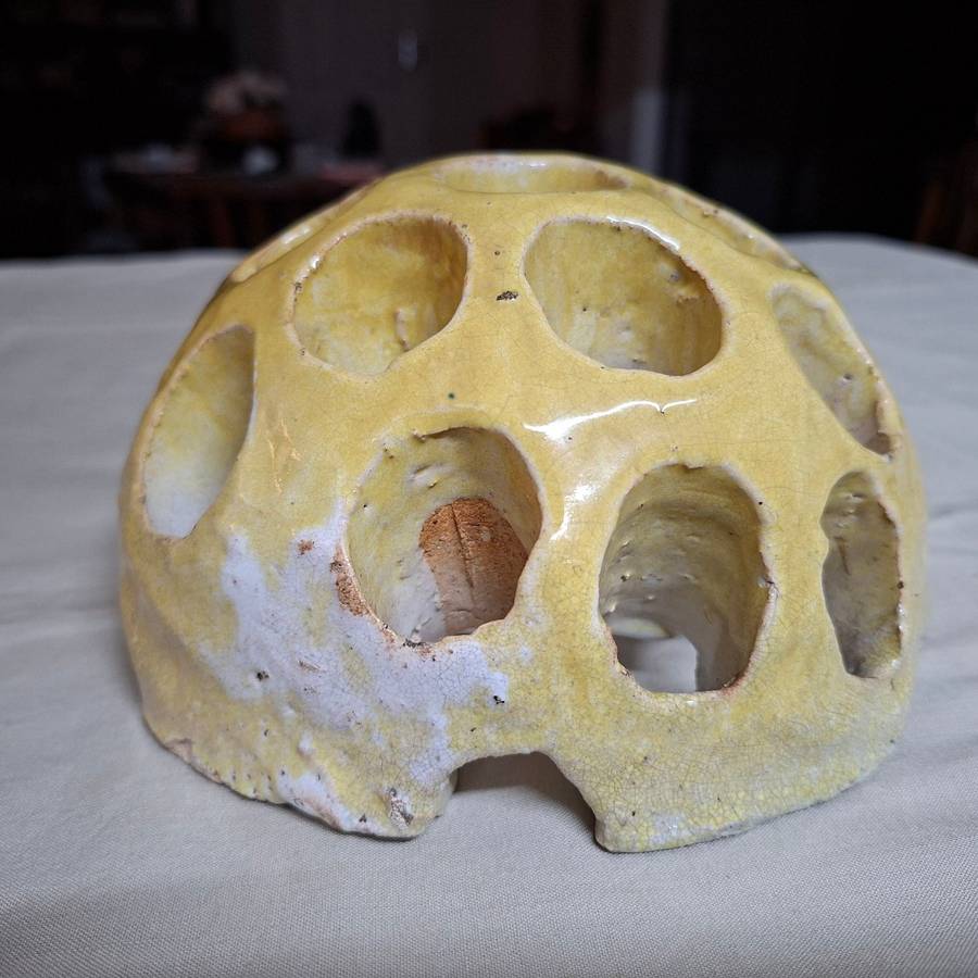 Big Ceramic Flower Frog - yellow. 16cms x 9cm approx