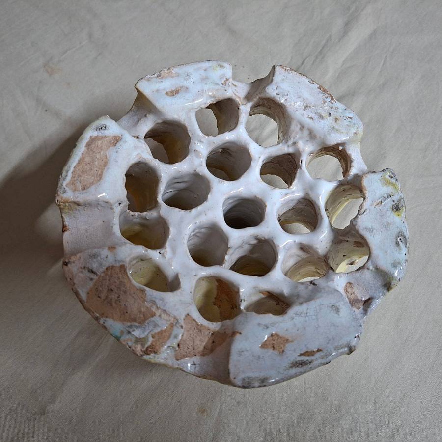 Big Ceramic Flower Frog - yellow. 16cms x 9cm approx