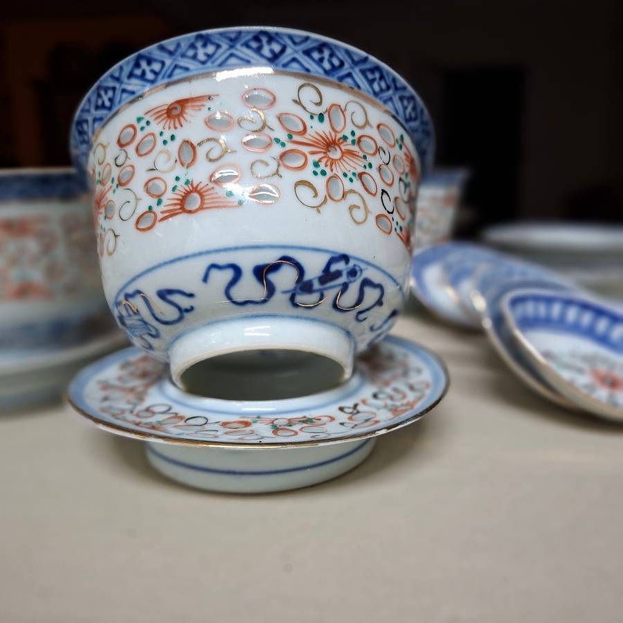 Vintage chinese food bowls stands and spoons