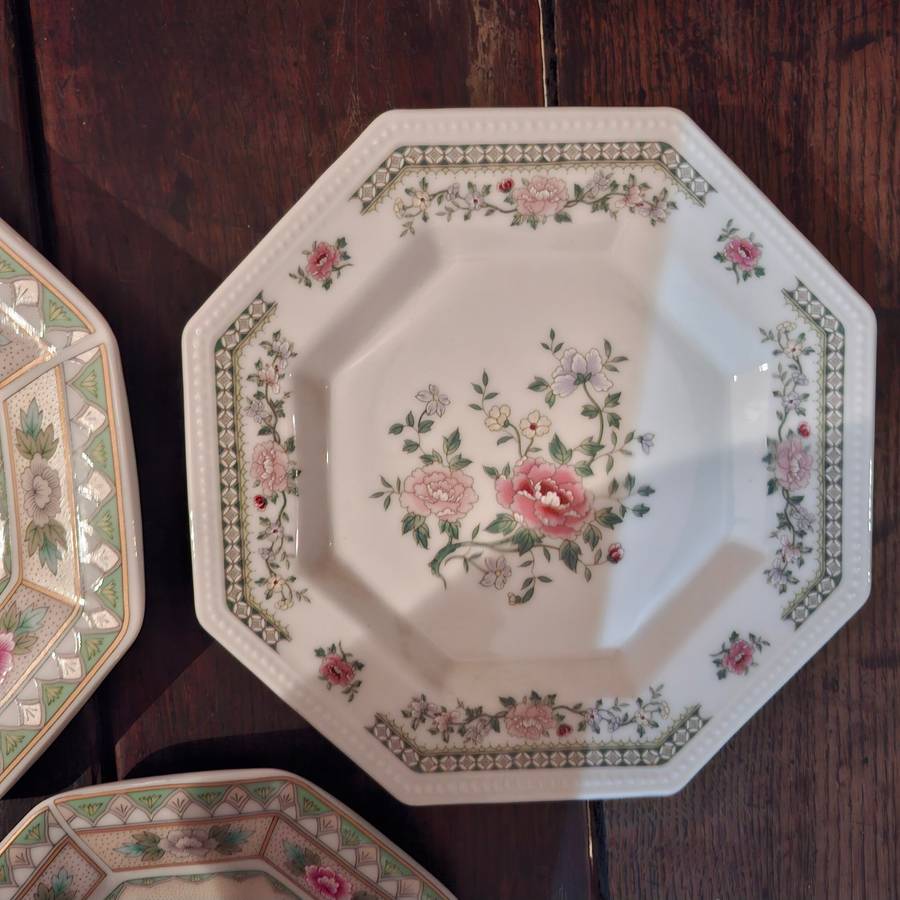 3 octagonal chinese and japanese chrysanthemum /roses plates