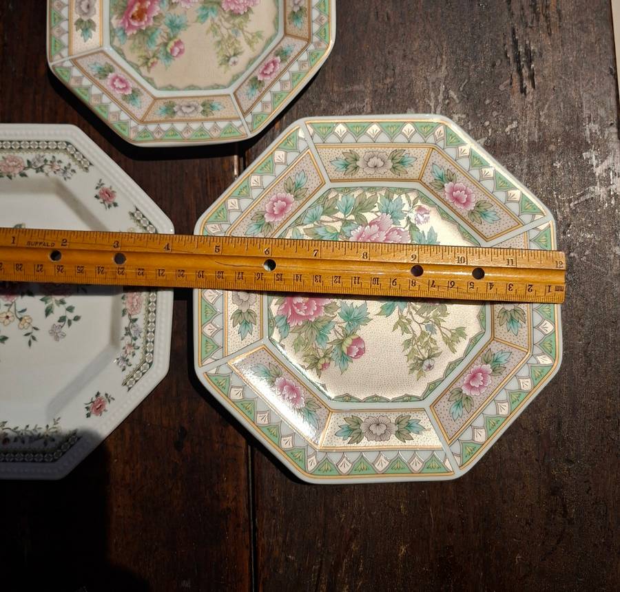 3 octagonal chinese and japanese chrysanthemum /roses plates