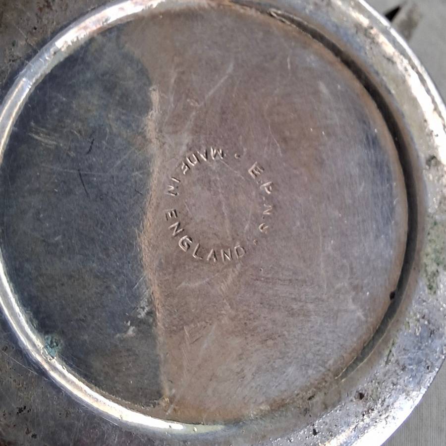 Silver plate mustard pot with original glass inner