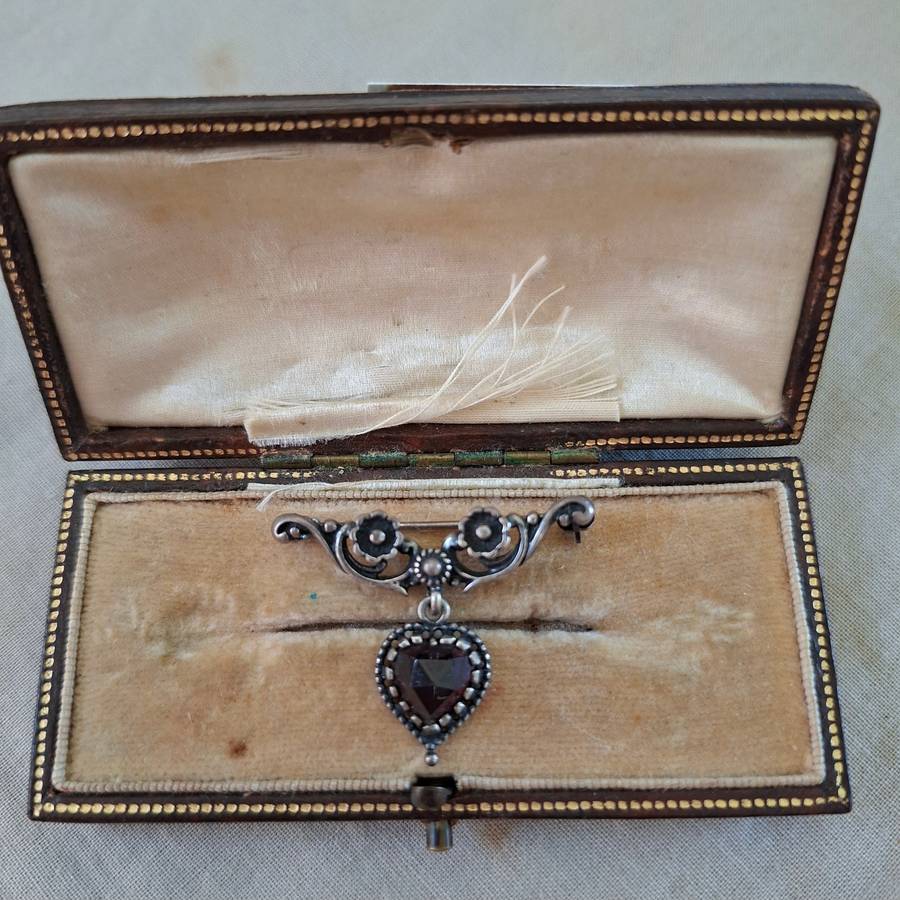 German silver and garnet? heart brooch 925 and 935 silver