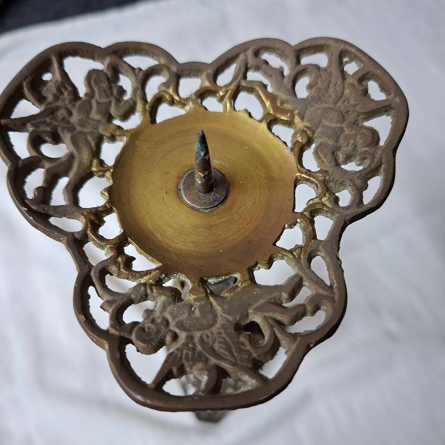 Brass candle stick - filigree ornate approx 30 cms tall