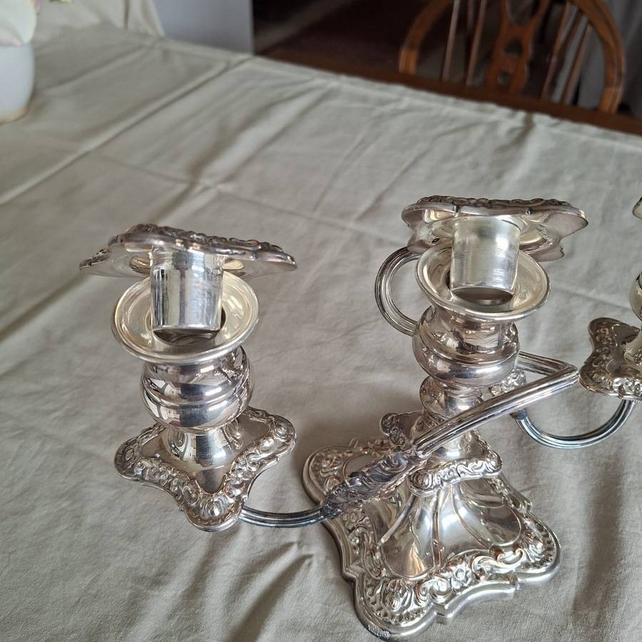 3 candle Candelabra Sheffield silver plate on copper