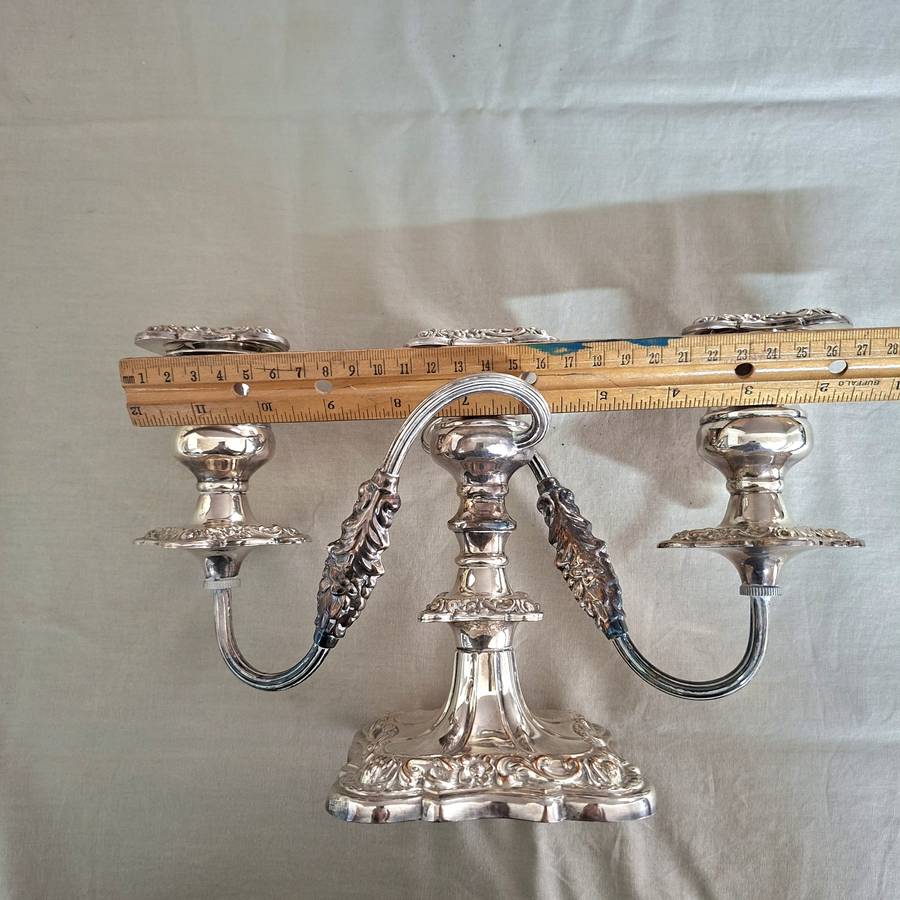 3 candle Candelabra Sheffield silver plate on copper