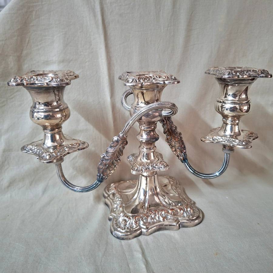 3 candle Candelabra Sheffield silver plate on copper