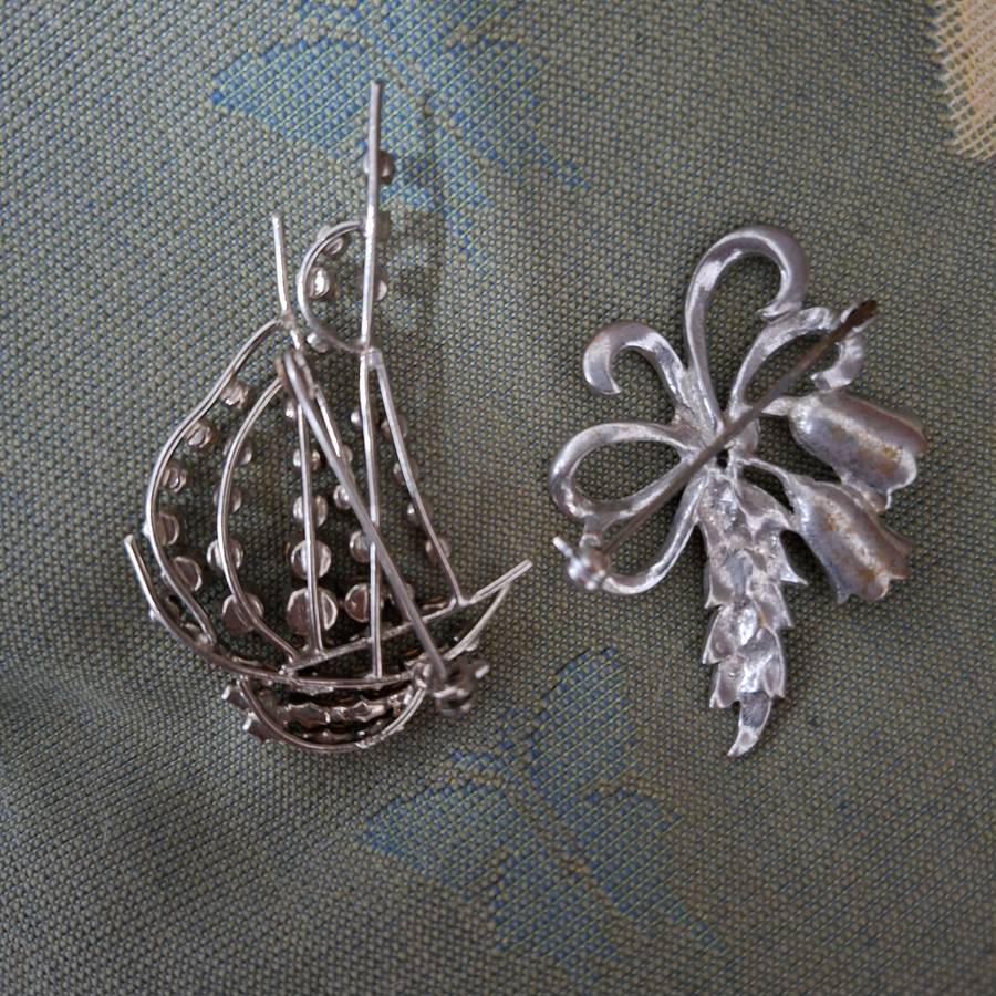 Two vintage brooches - real marcasite and rhinestones